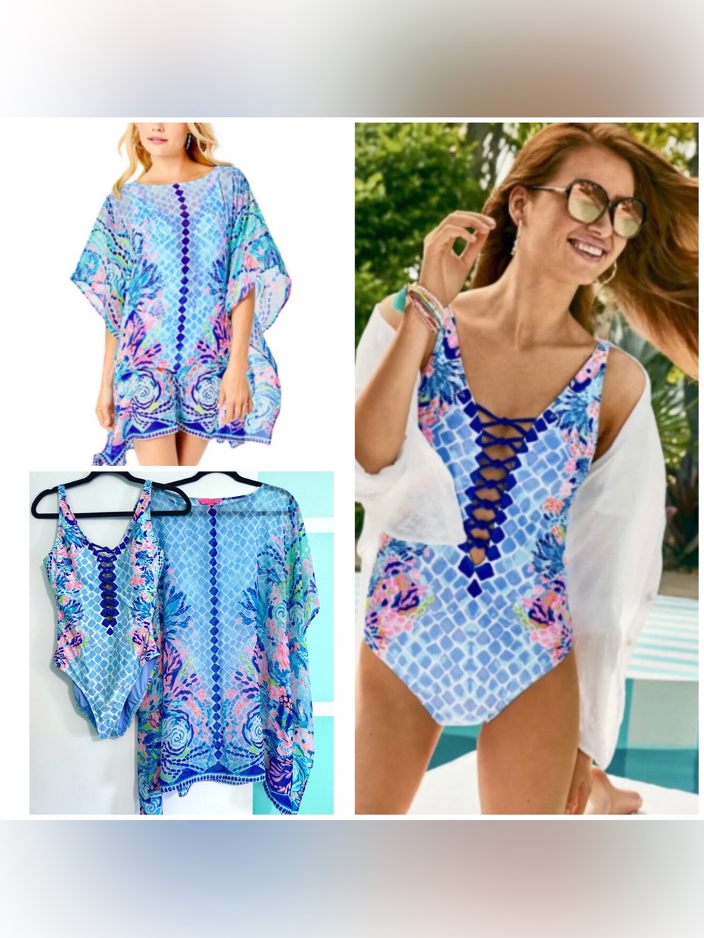 🦄 Lilly Pulitzer 6 Isle Lattice Hidden Treasure swim with S/M Alfaro coverup HTF